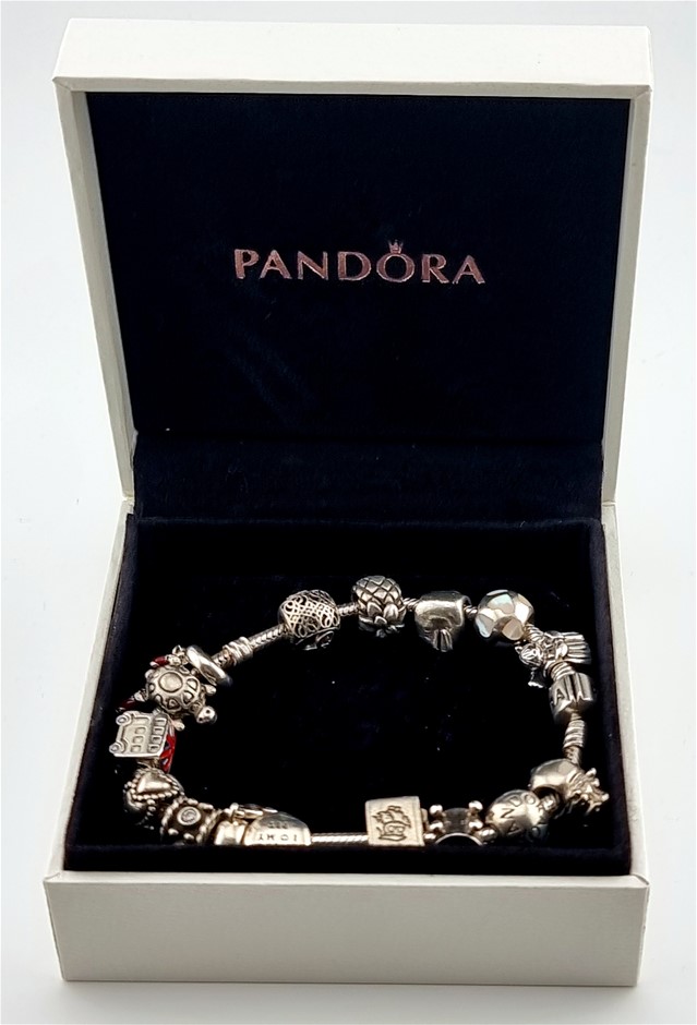 PANDORA STERLING SILVER CHARM BRACELET & 16 PANDORA CHARMS Auction ...