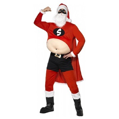 Adult Xmas Costume - Super Santa w Fake 