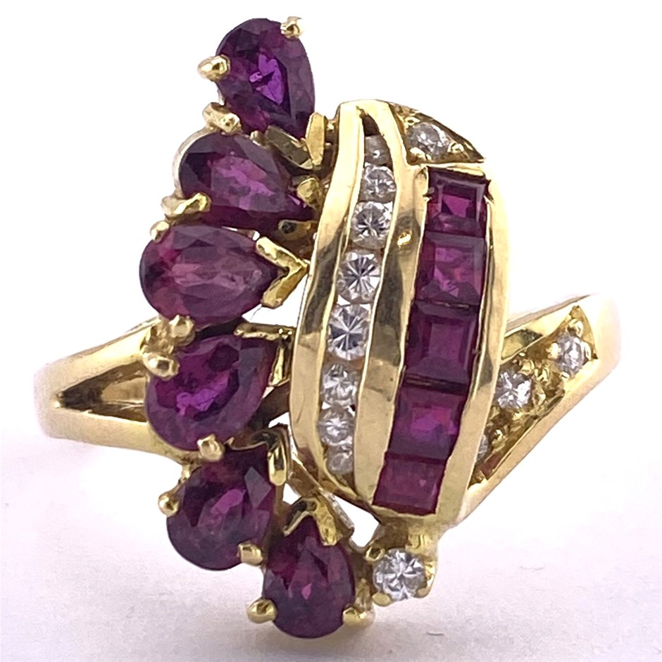 18Ct Yellow Gold, 0.18Ct Diamond & 1.31Ct Ruby Dress Ring Auction (0001 ...