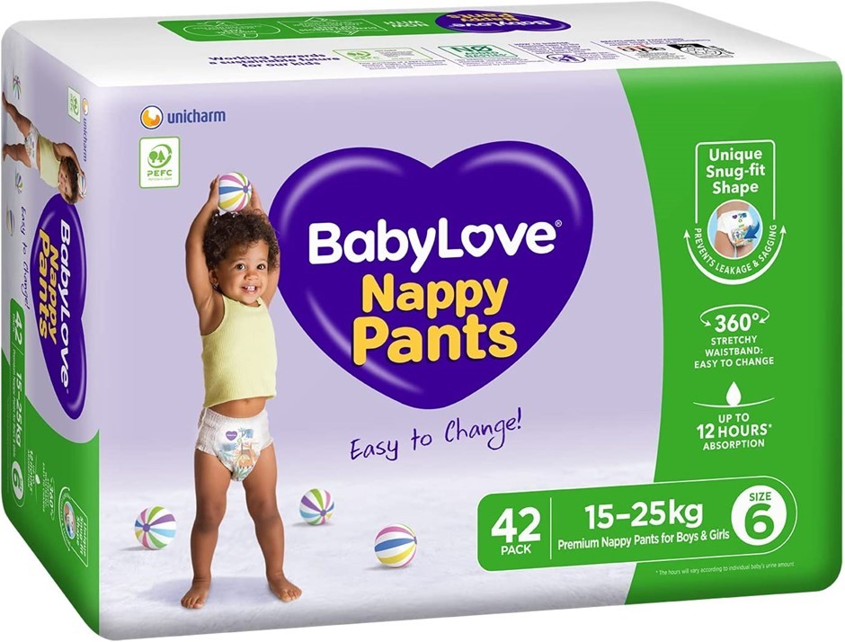 BABYLOVE Premium Nappy Pants Size 6 (15-25kg), 84 Count (2 x 42pc).