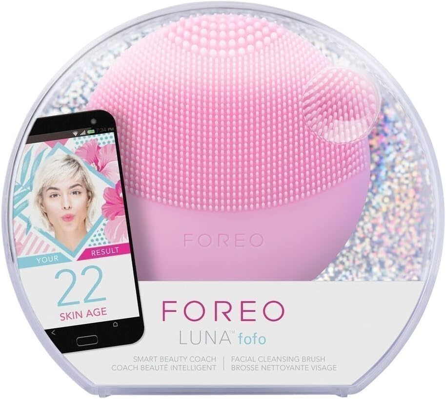 FOREO LUNA Fofo Smart Beauty Coach Facial Cleansing Brush, Pearl Pink.