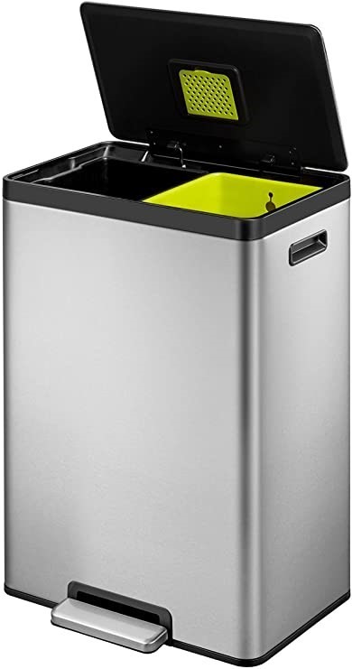 EKO EcoCasa II Dual Compartment Kitchen Step Trash Can Recycler, 20L + 20L,