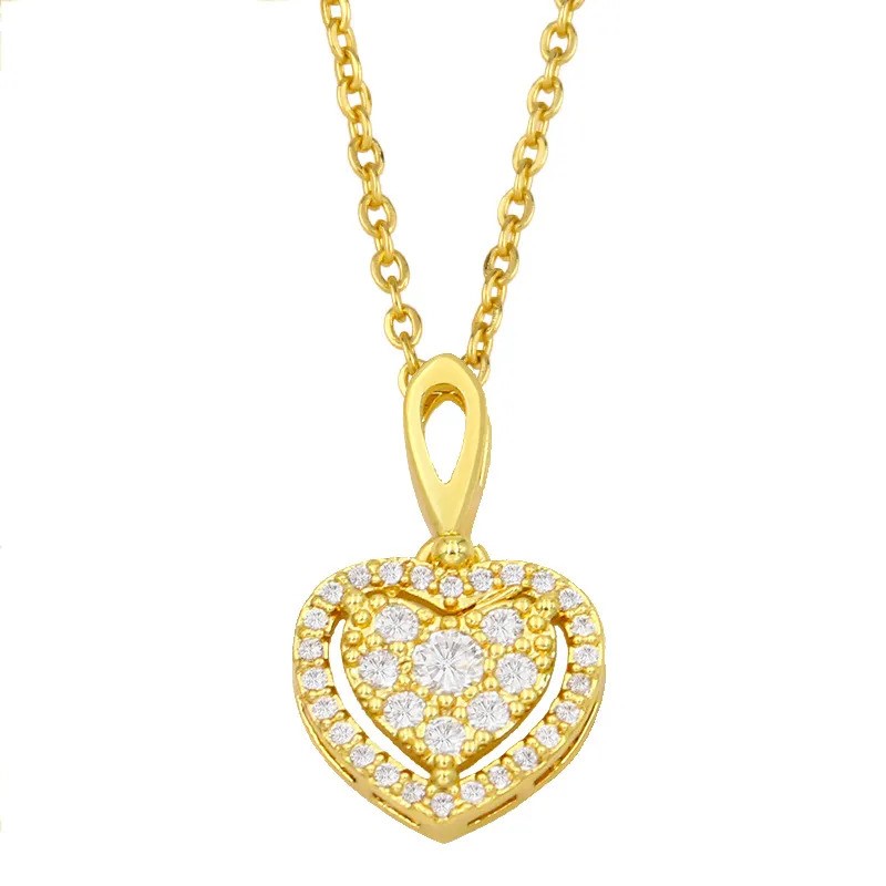 Elegant 18K Yellow Gold Plated Heart & White CZ Necklace