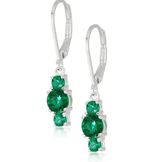 Elegant 18K White  Gold  plated  Emerald Simulants  Drop Earrings