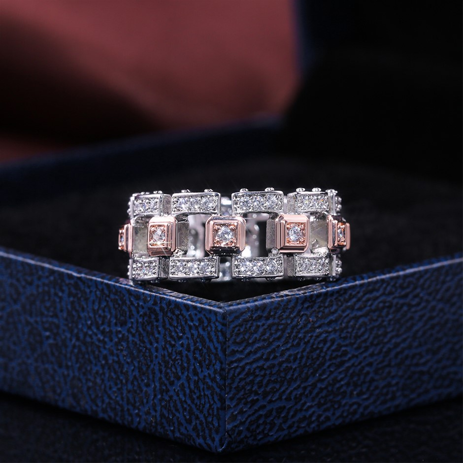 Elegant 18K White & Rose Gold plated Diamonds Simulants Engagement