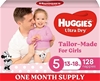 HUGGIES Ultra Dry Nappies Girls Size 5, 13-18kg, One Month Supply, 128 Coun