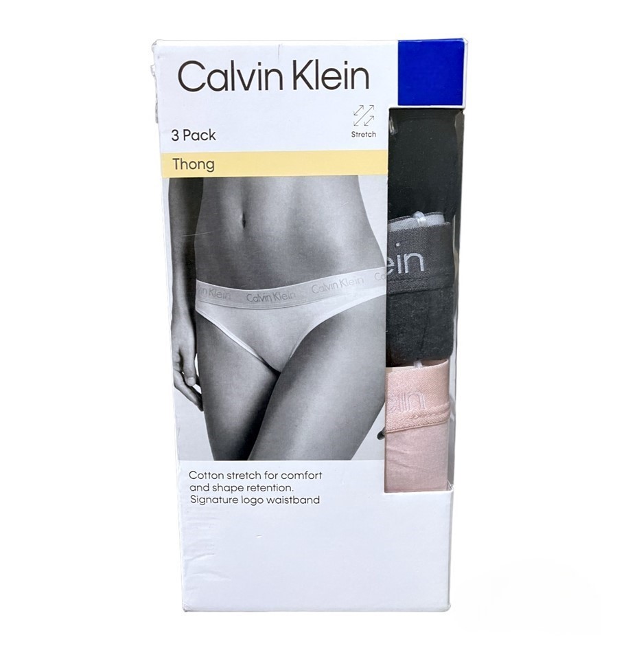 2 x 3pk CALVIN KLEIN Women's Thongs, Size XS, 95% Cotton, Black/Grey/Pink (