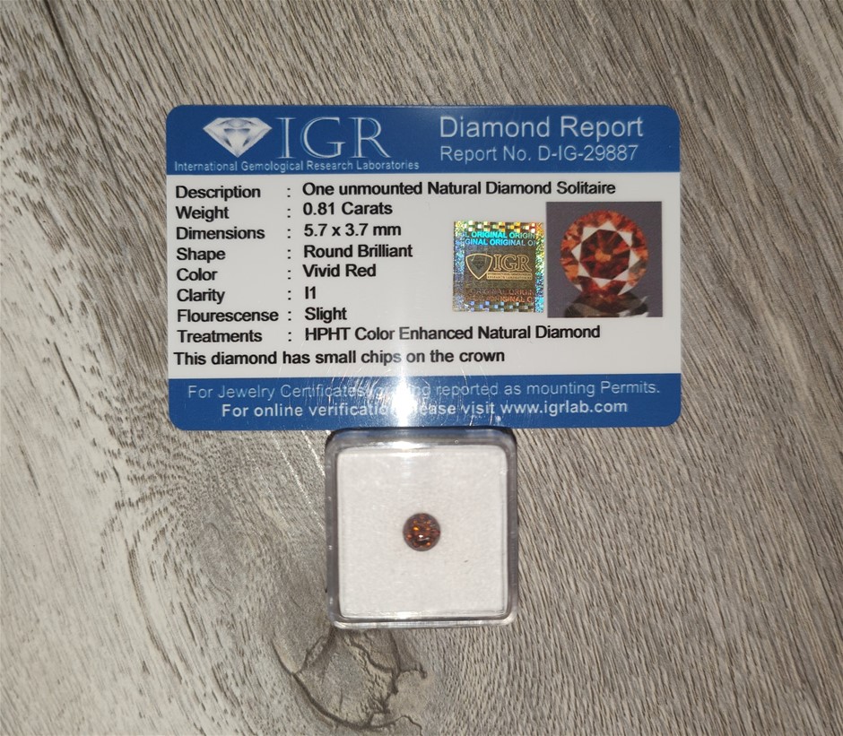 0.81ct - Natural Vivid Red Diamond - IGR Certified