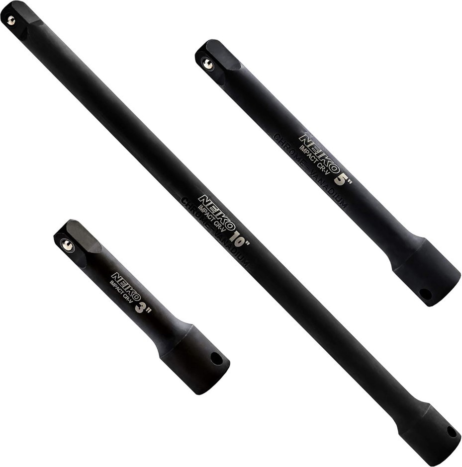 NEIKO 3/8” Drive Impact Extension Bar, Cr-V Steel | 3-Piece Set 3”, 5”, 10”