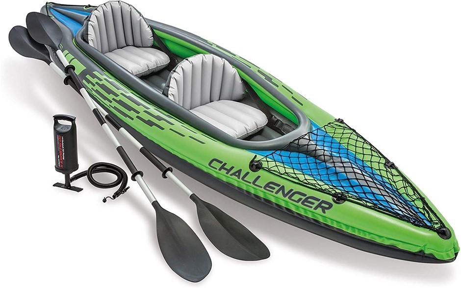 INTEX Challenger K2 Kayak Canoe River Lake Boat Oars Inflatable.
