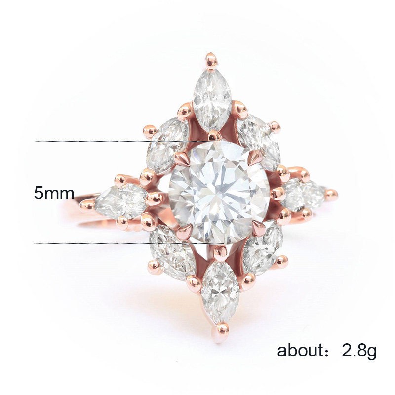 Elegant 18K Rose Gold Plated Diamonds Simulants Engagement Ring Size 7