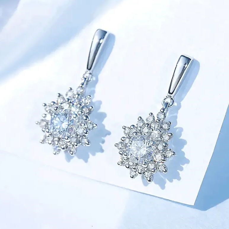Elegant 18K White Gold plated Flower CZ Drop Lovely Wedding Earrings