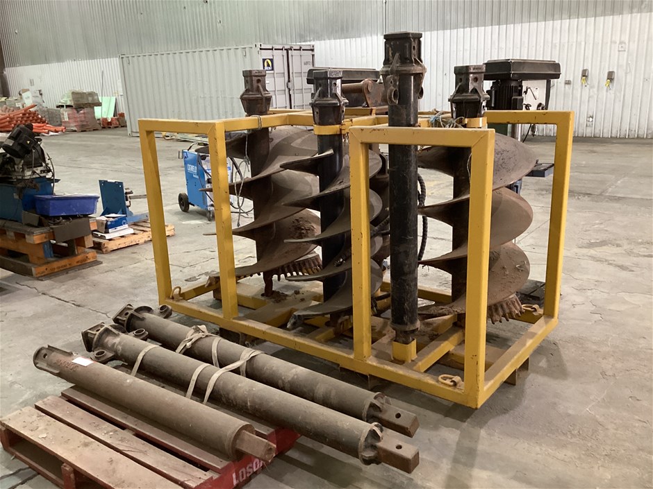 Auger Rack with Auger Drive, 3 Auger bits and extension bars Auction ...