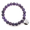 Natural Round Amethyst & Personalized Letter 'Q'   with CZ Jewelry Bracelet