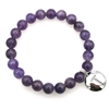 Natural Round Amethyst & Personalized Letter 'T'   with CZ Jewelry Bracelet