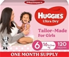 HUGGIES Ultra Dry Nappies Girls Size 6 (16+kg) 120 Count - One Month Supply