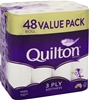 QUILTON  3 Ply Toilet Tissue (180 Sheets per Roll, 11x10cm), Pack of 48 Rol