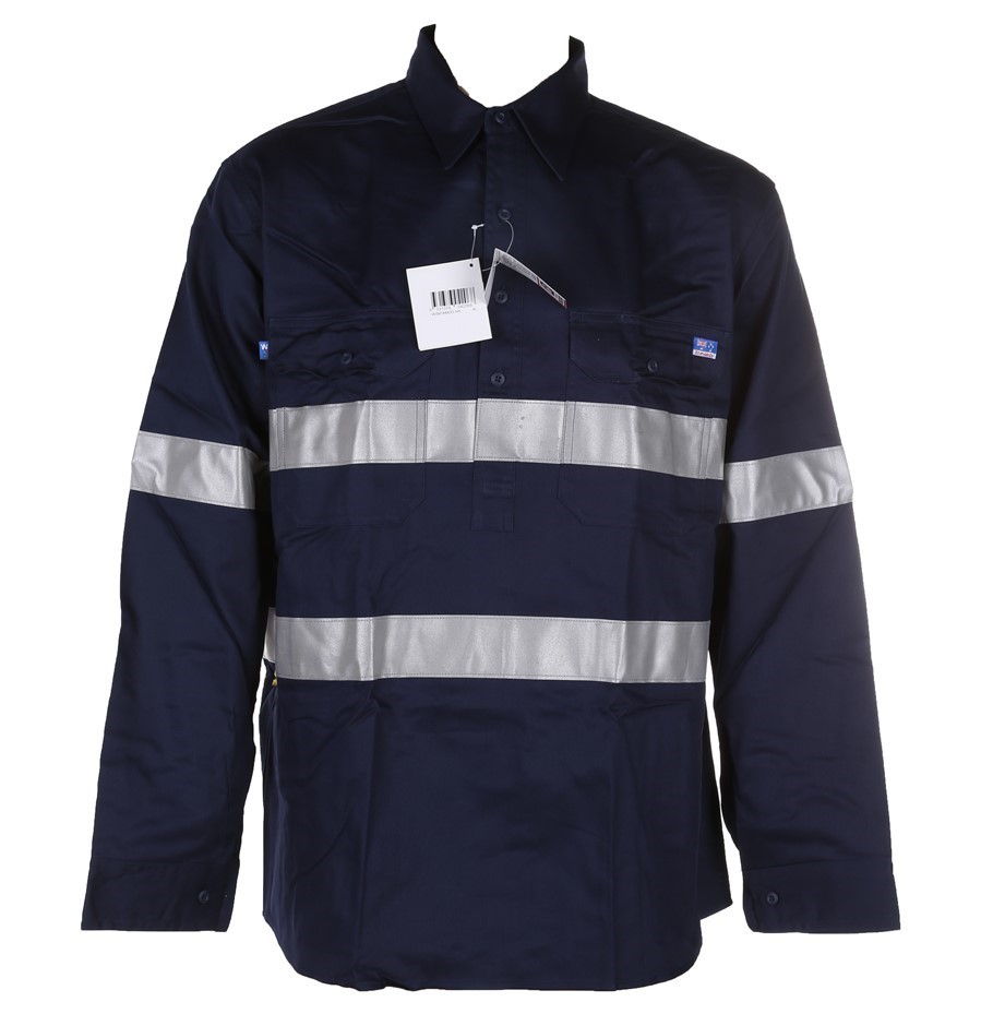 5 x WORKSENSE Cotton Drill Shirts, Size 4XL, Long Sleeve, 3M Reflective Tap