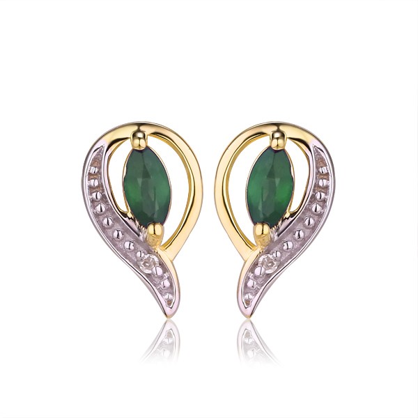Genuine 9ct Yellow gold Luxury Diamond & Natural Emerald Studs Earrings