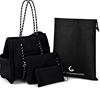 TINYYEARS Set of 3 Neoprene Bags for Women - Large Neoprene Tote Bag, Black