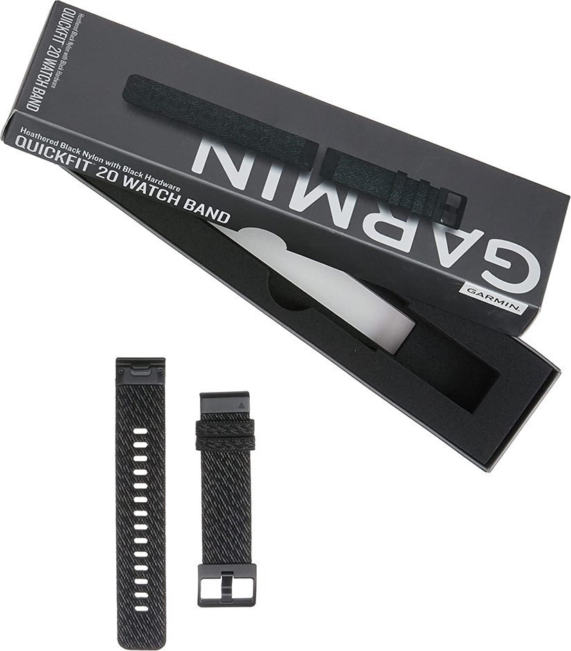 GARMIN Quickfit 20 Watch Band Heathered Black Nylon with Black Hardware, 20