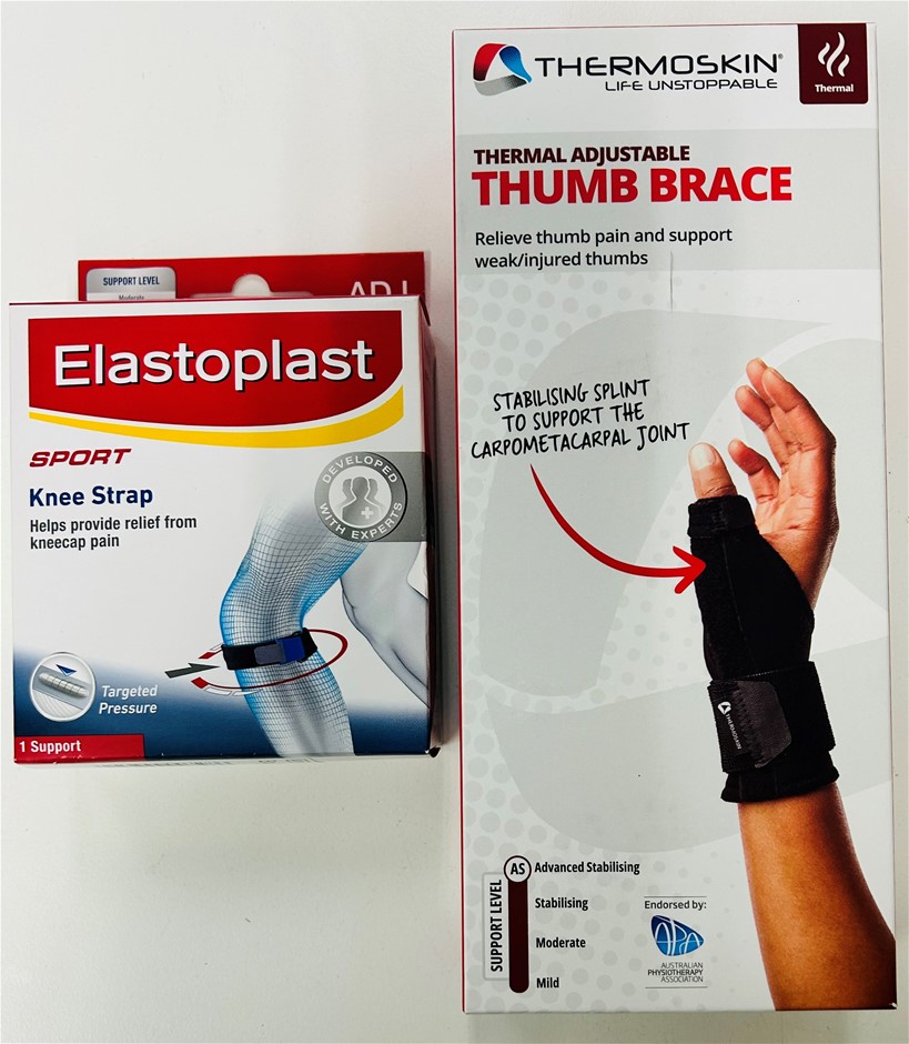 THERMOSKIN Adjustable Thumb Brace & ELASTOPLAST Knee Sprap NEW in Box ...