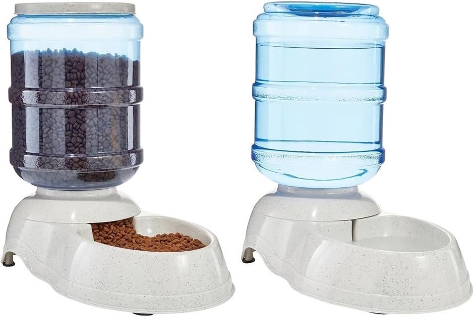 AMAZON BASICS Automatic Dog Cat Feeder and Water Dispenser Gravity Feeder a