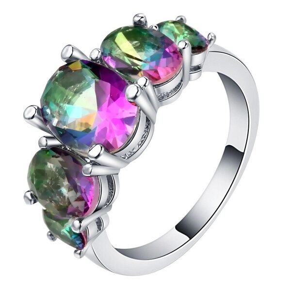 Elegant 18K White Gold plated rainbow Cz Ring Size 7
