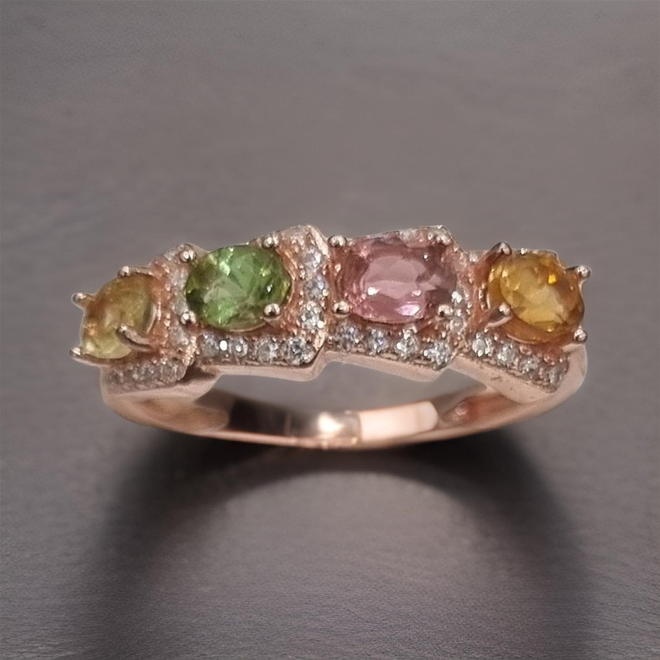18k Rose Gold Vermeil 3*4mm *4pcs natural Tourmaline adjustable rings