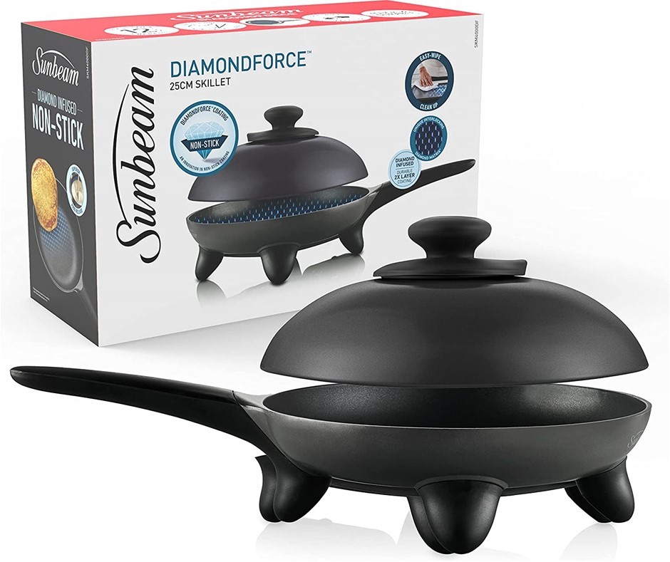 SUNBEAM DiamondForce Electric Skillet, 25cm, Easy Wipe Cleanup, Black, SKM4