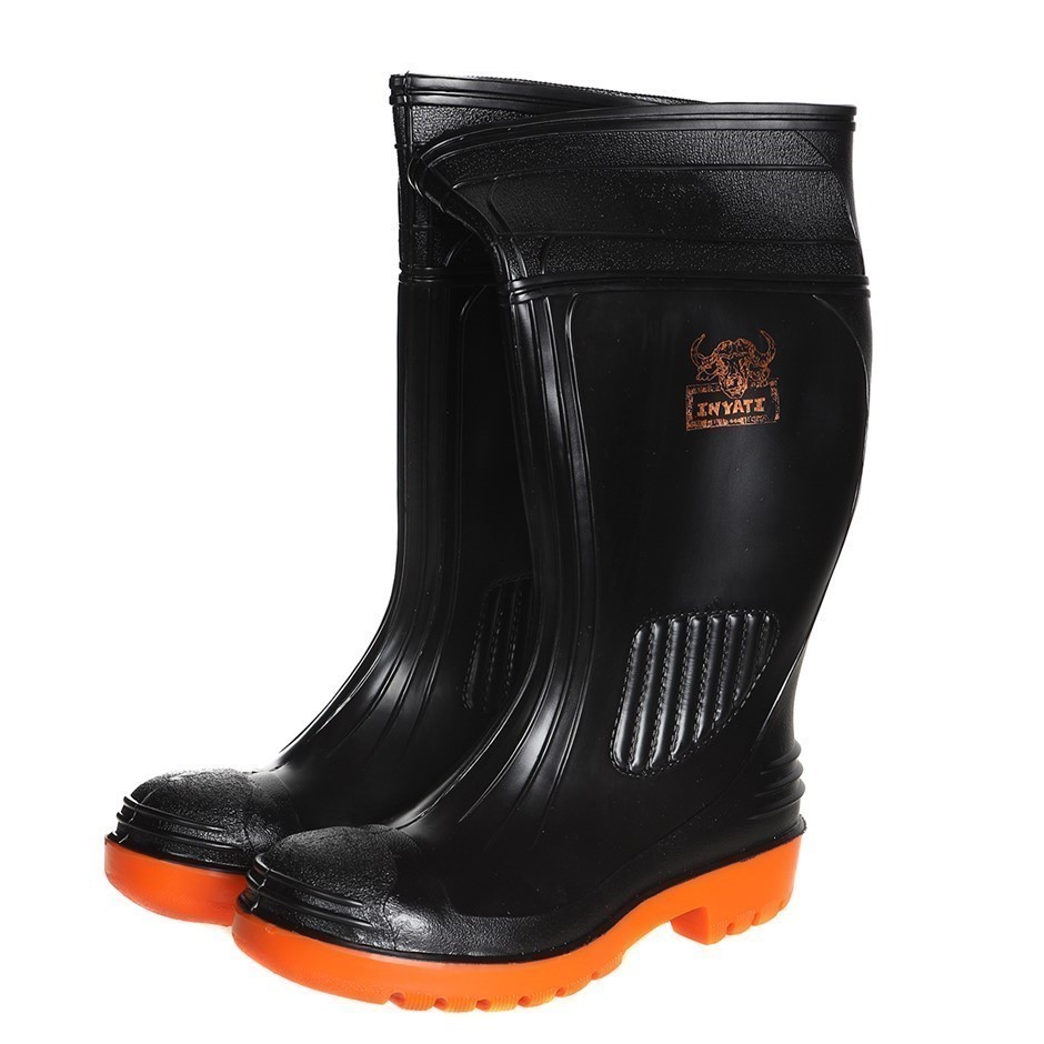 FRONTIER Mens Inyati Gumboot, Size 8, Black/Orange.  Buyers Note - Discount