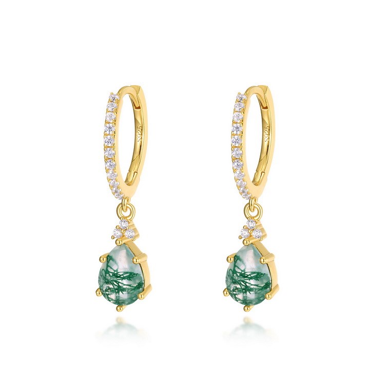 18k Yellow Gold Vermeil 2.00 Carat Natural Mossgate Earrings