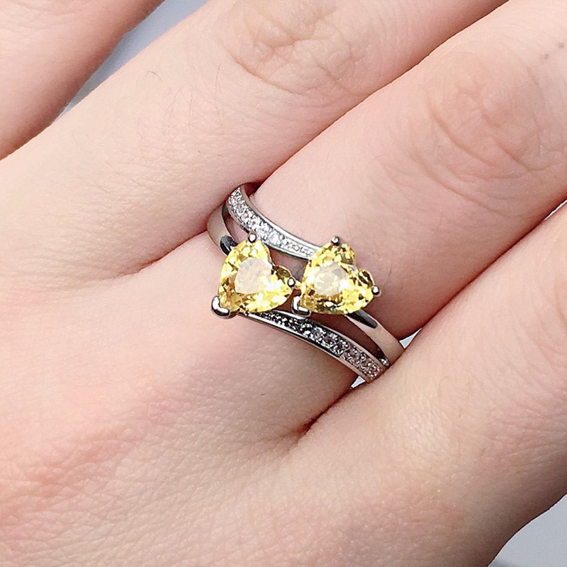 Elegant 18K White Gold plated Simulated Diamond and Yellow Cz Ring Size 7