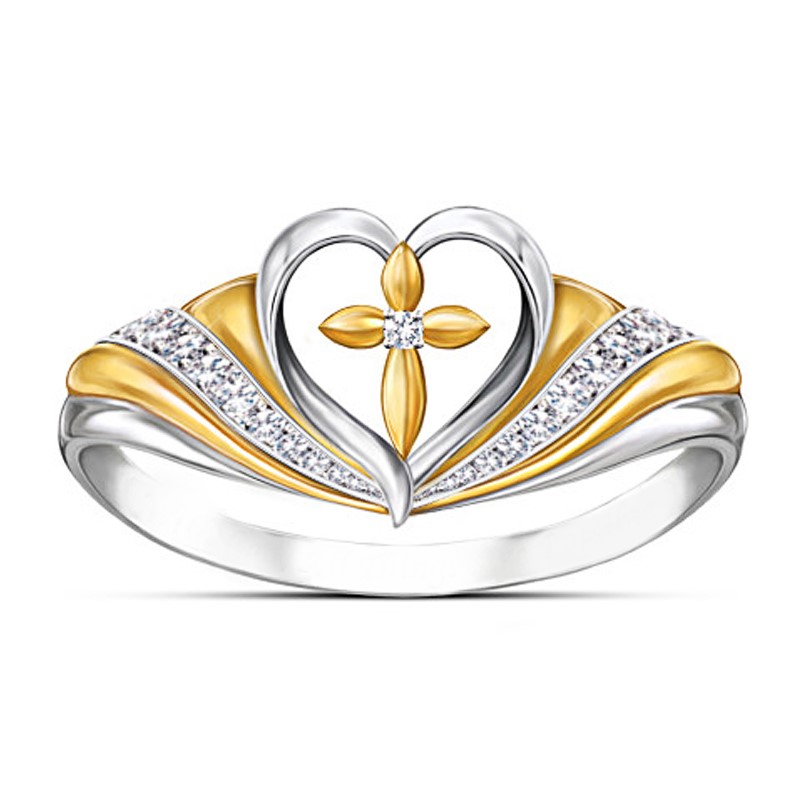 Elegant 18K White and Yellow Gold plated Simulated Diamond Ring Size 7
