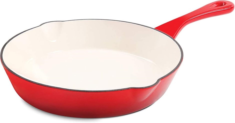 CROCK POT Artisan 8 Inch Enameled Cast Iron Round Skillet, Scarlet Red.