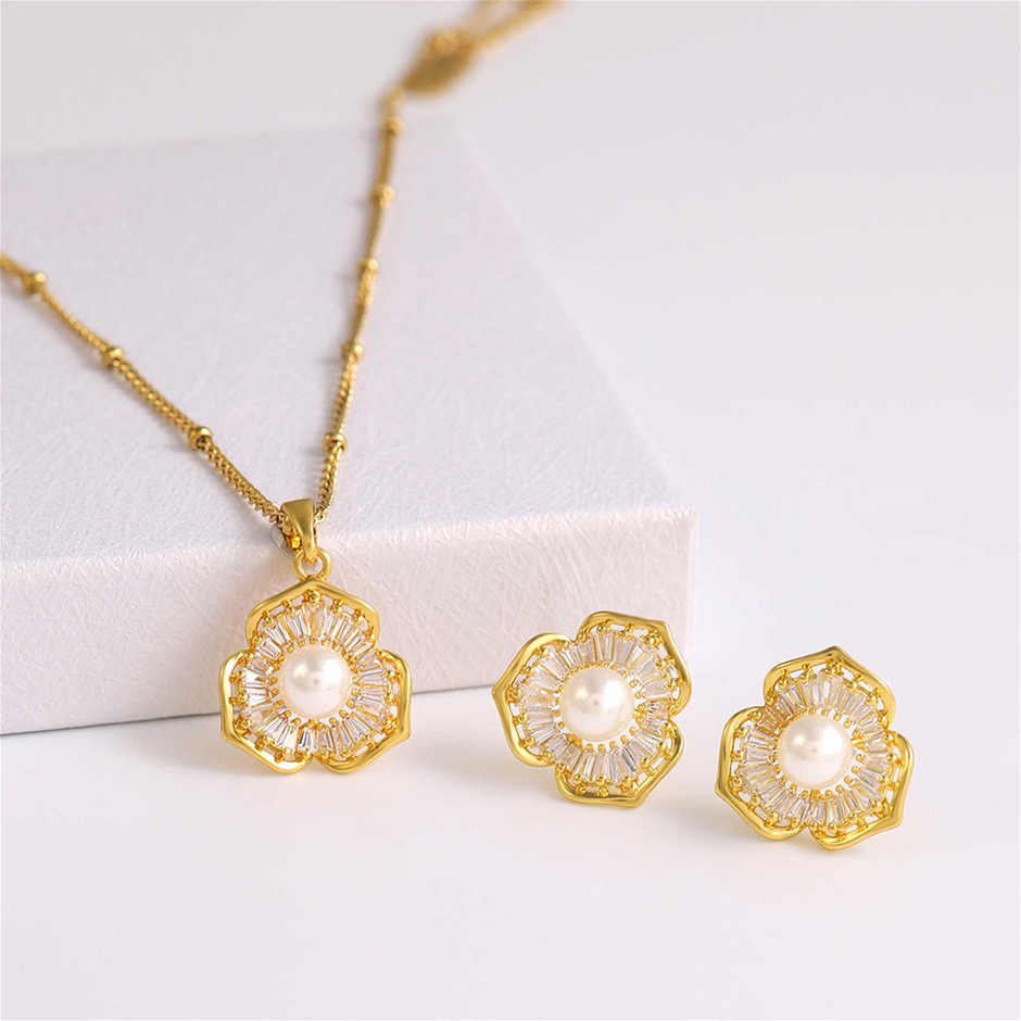 Elegant 18K Yellow Gold Plated Simulated Diamond Set