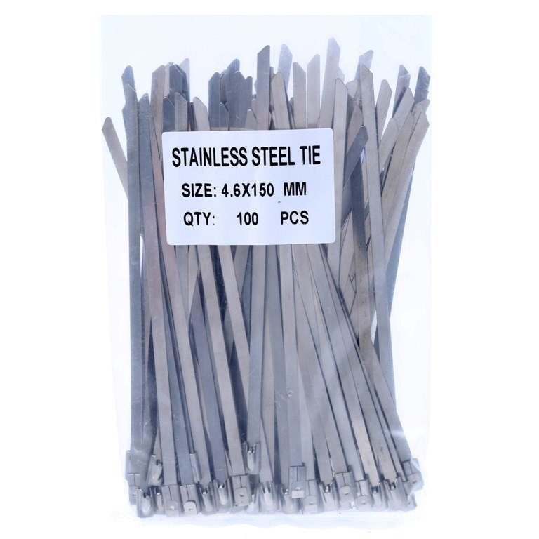 100 x Stainless Steel Cable Ties, Size 4.6mm x 150mm.