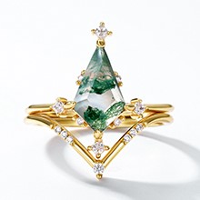 18k Yellow Gold Vermeil 1.00 Carat Natural Mossgate Rings Size 7