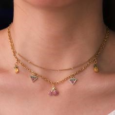 Elegant 18K Yellow Gold plated Simulated Diamond Necklace