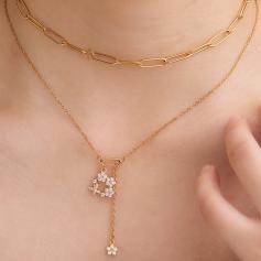 Elegant 18K Yellow Gold plated Simulated Diamond Necklace