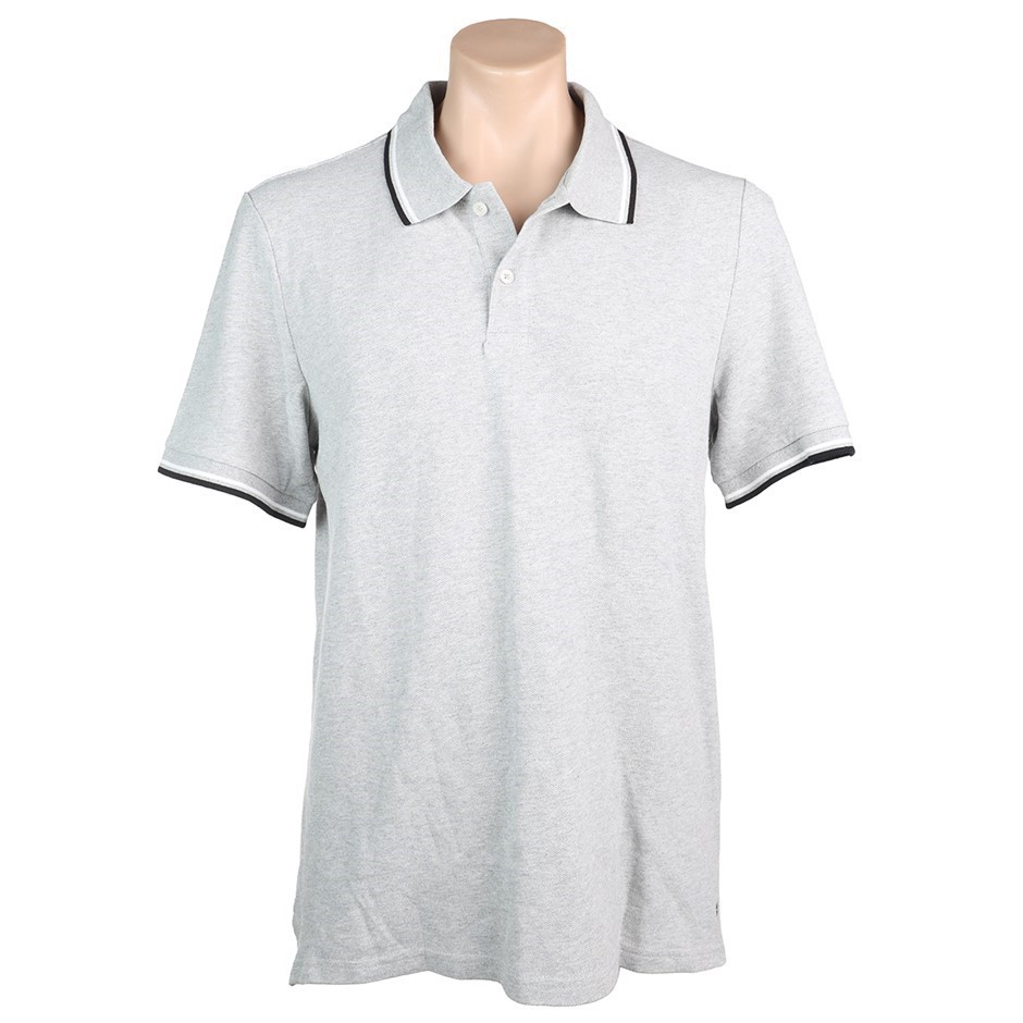 ENGLISH LAUNDRY Men's Polo, Size L, 100% Cotton, Light Grey Heather/Black/W