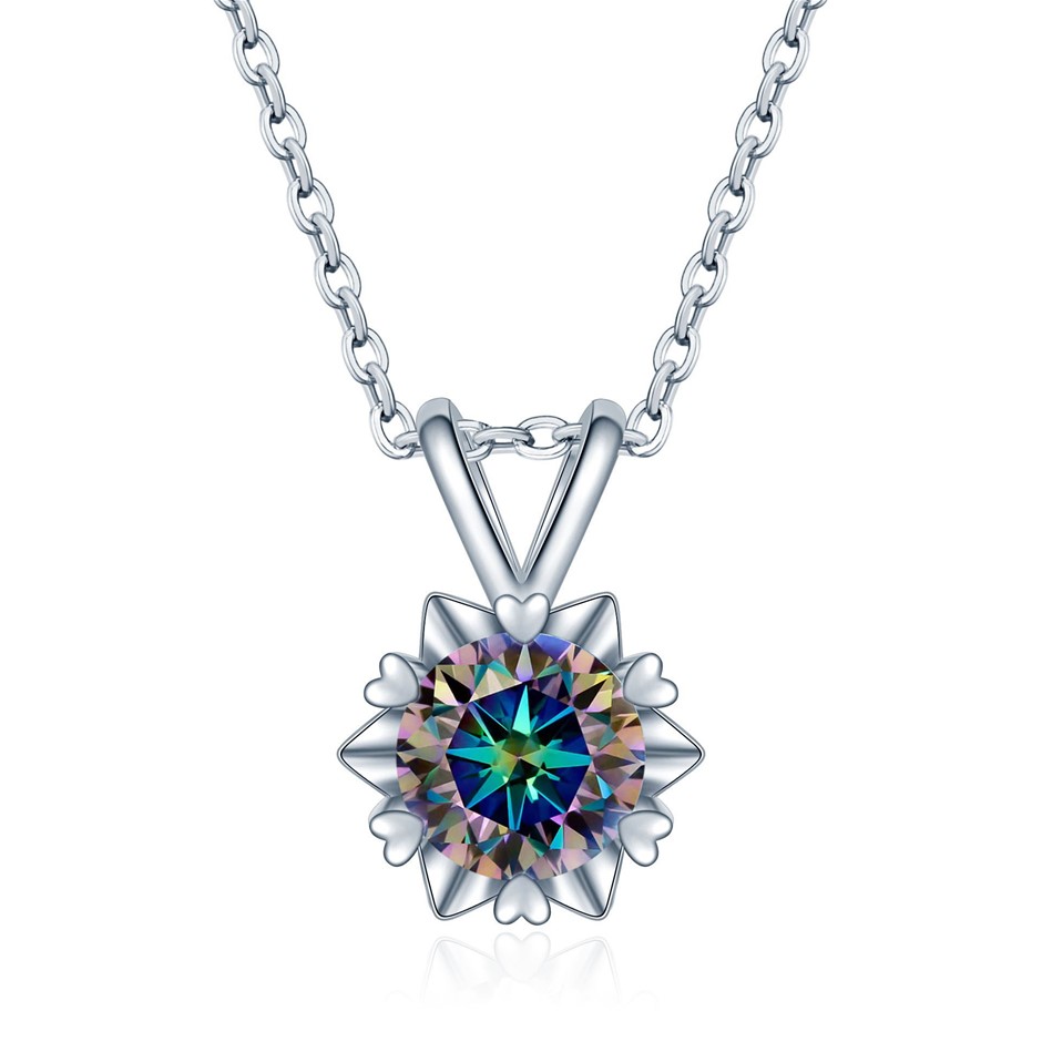GRA-certified 1.00-carat Blue-Green(Multicolours) Moissanite Necklace
