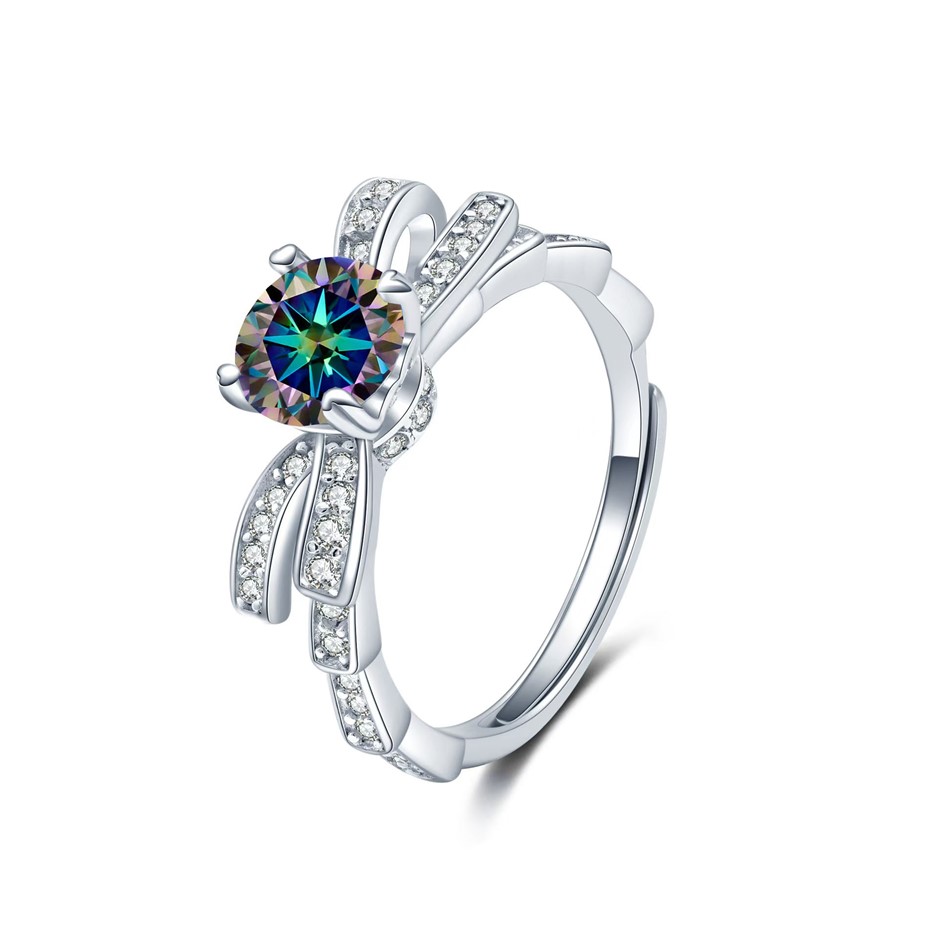 GRA-certified 1.00-Carat Blue-Green(MultiColors) Moissanite Ring Size 7