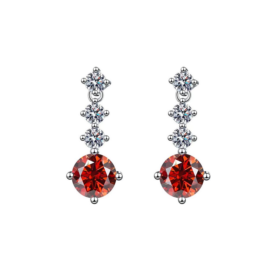 GRA-certified 2.00-Carat Red Moissanite Earrings