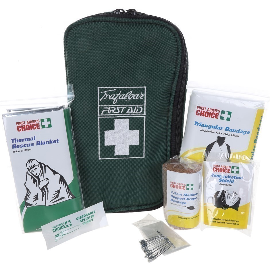 6 x TRAFALGAR First Aid Kits in Carry Pouch, Includes; Triangular Bandage,