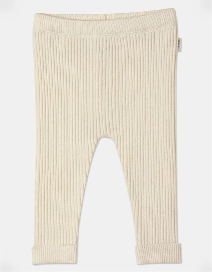 SPROUT Essential Knit Rib Legging, Size 1, Cream NB: Minor Hole On Front  B