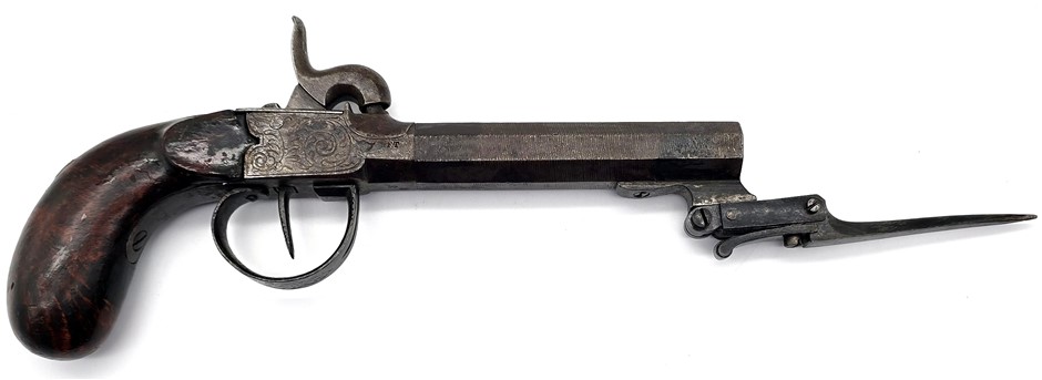 No Reserve Antique Pistol With Spring Loaded Flick Bayonet