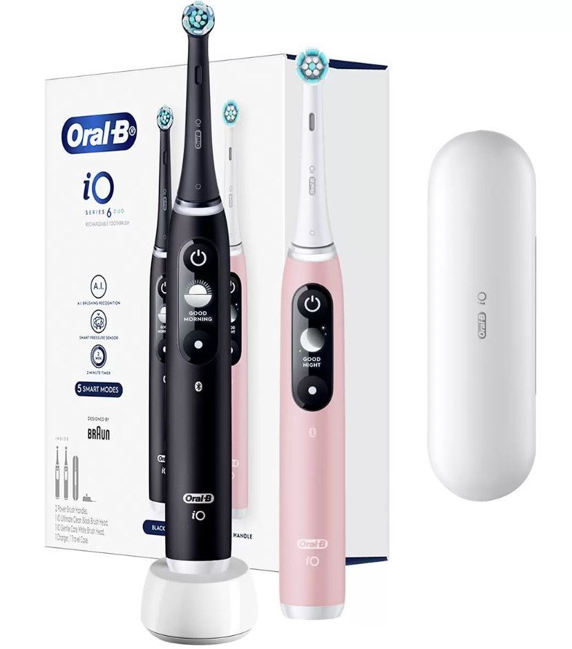 ORAL-B iO Series 6 Duo Electric Toothbrush, Black Onyx & Light Rose. NB: Us