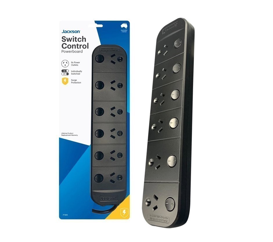 JACKSON Switch Control Powerboard, 6 Power Outlets, PT1816, Black. NB: Seal