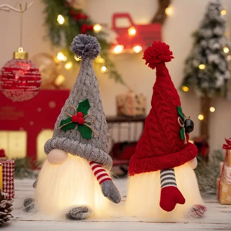2-Piece Christmas Gnome Set with Light-Up Green Hat & Colourful LED Lights